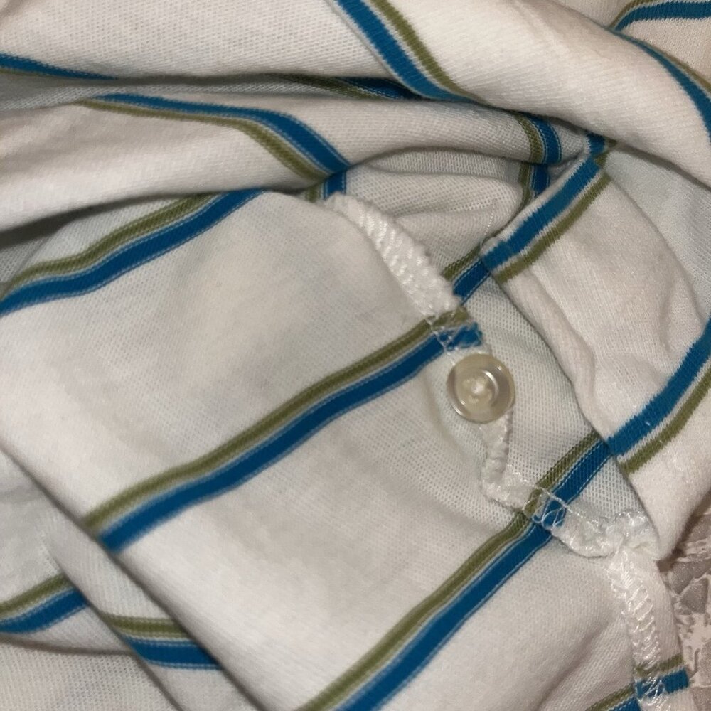Abercrombie Fitch Polo Shirt Mens Large White Blue Green Pin Stripe Sailboat Tag - Picture 7 of 8